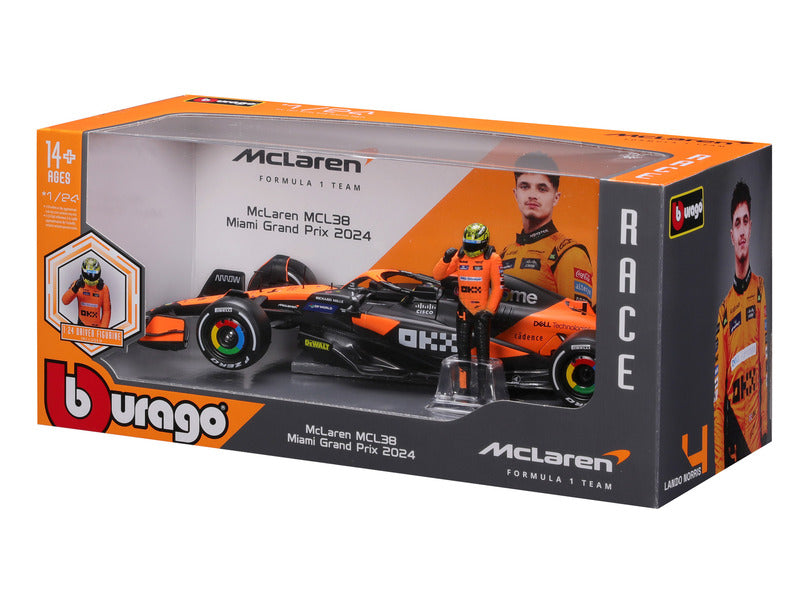 McLaren model car, bburago, Lando Norris, 1:24, #4, MCL38, with pilot