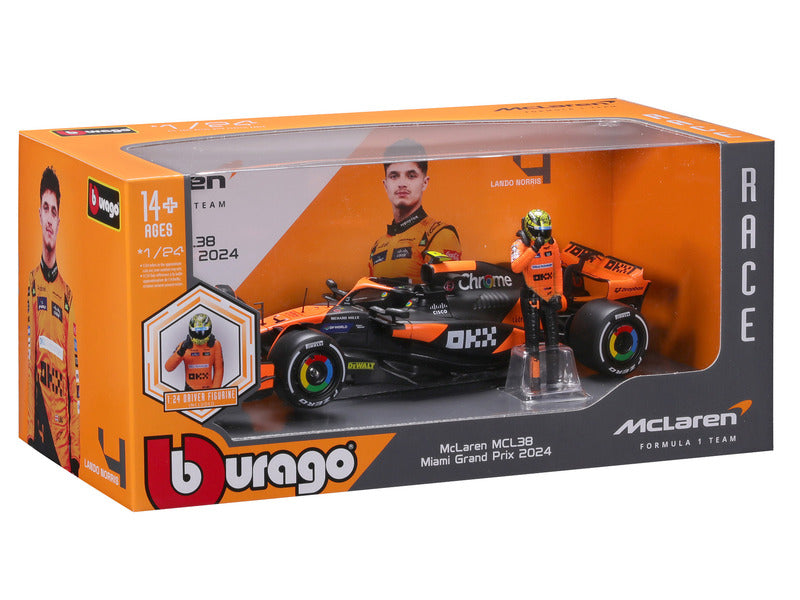 McLaren model car, bburago, Lando Norris, 1:24, #4, MCL38, with pilot
