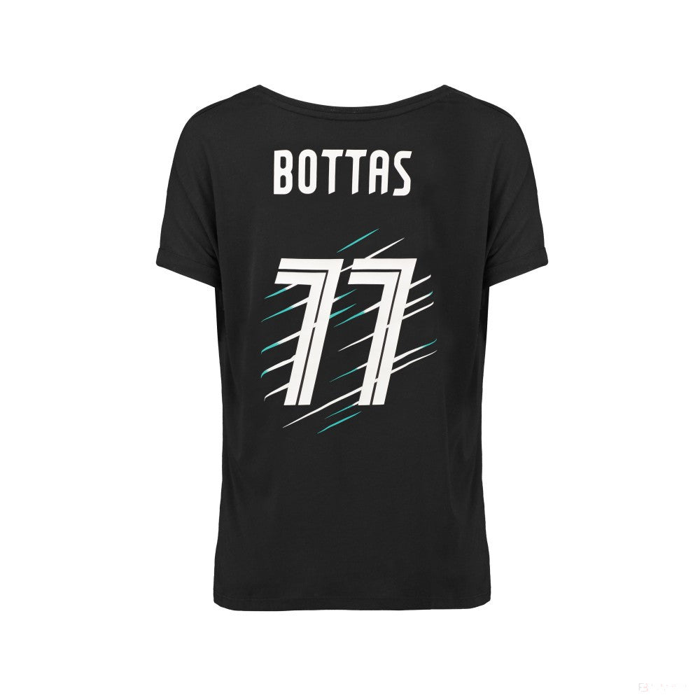 Mercedes Womens T-shirt, Bottas Valtteri 77, Black, 2018 - FansBRANDS®