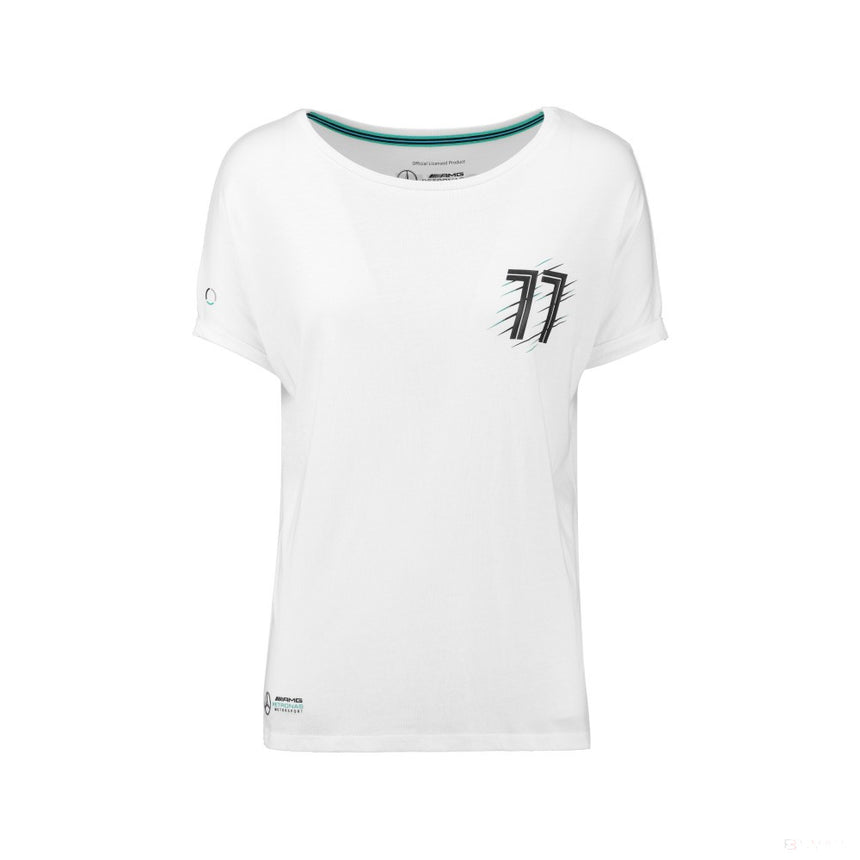 Mercedes Womens T-shirt, Bottas Valtteri 77, White, 2018 - FansBRANDS®