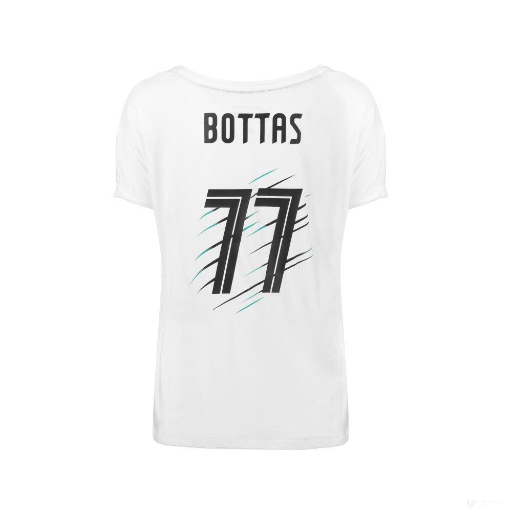 Mercedes Womens T-shirt, Bottas Valtteri 77, White, 2018 - FansBRANDS®