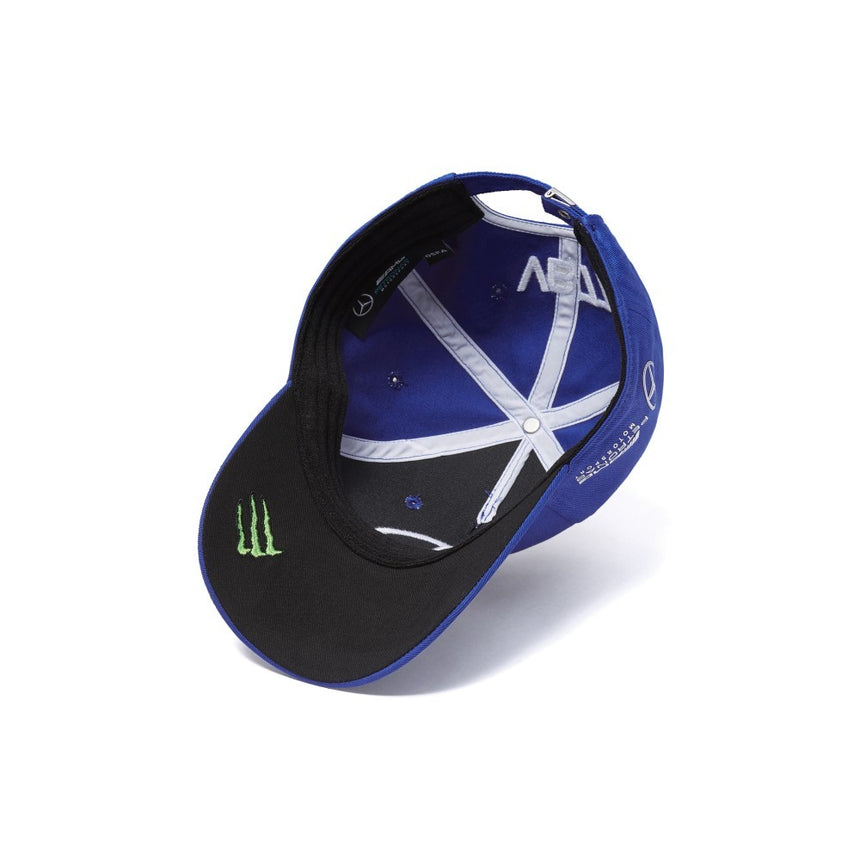 Blue baseball cap with black underside of the brim