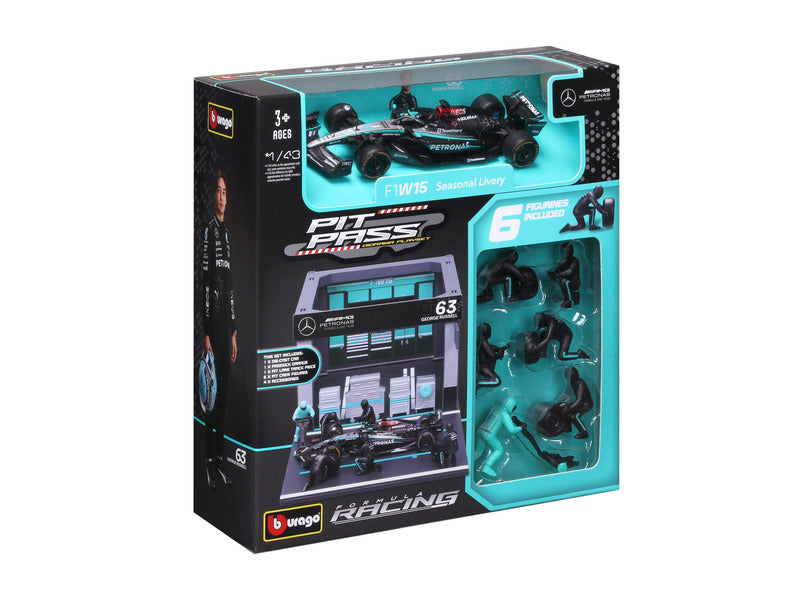Mercedes model kit, pit pass, bburago, 1:43, George Russell, #63, W15 E