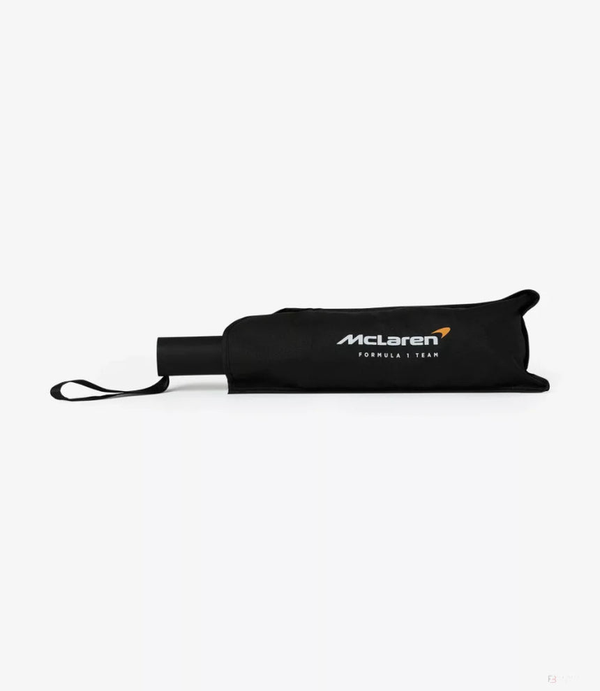 Black folded McLaren umbrella with white logo