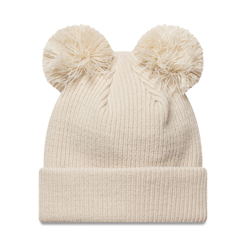 New York Yankees beanie, double pom, women, plain, New Era, beige
