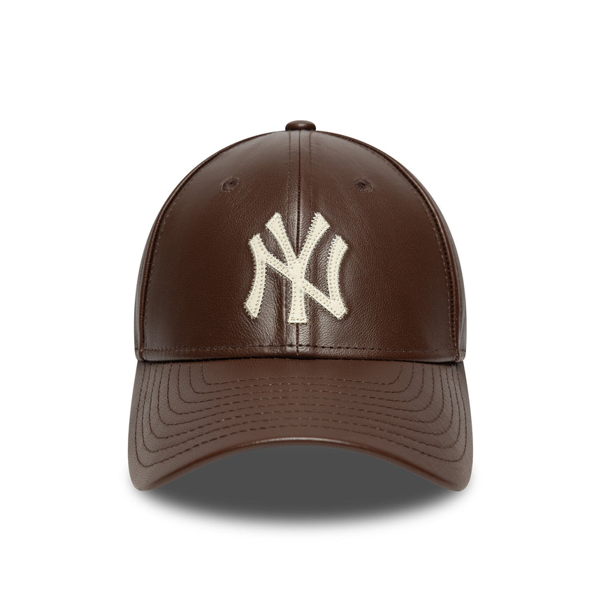 New York Yankees cap, leather, New Era, 9FORTY, plain, brown