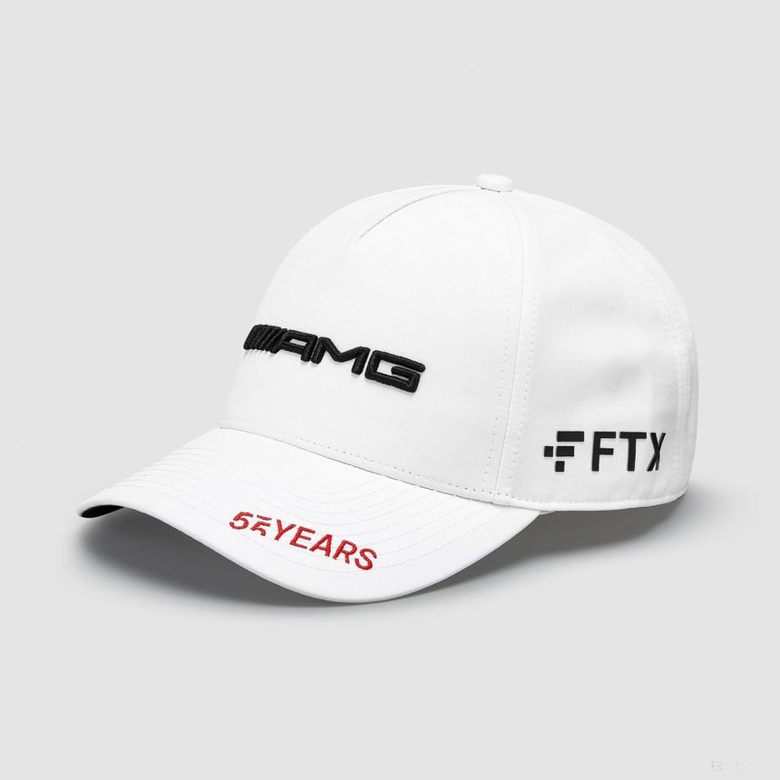 White baseball cap with AMG logo and red 5 YEARS print