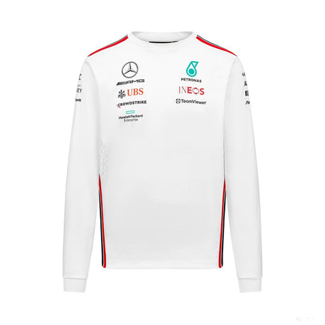 Mercedes Team Mens Long Slevee Driver Tee, White, 2023 - FansBRANDS®