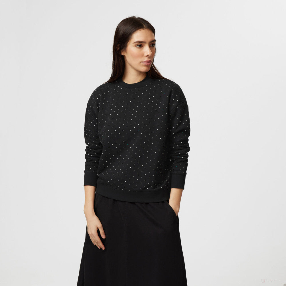 Mercedes Womens Polka Dot Crew Sweatshirt, Black - FansBRANDS®