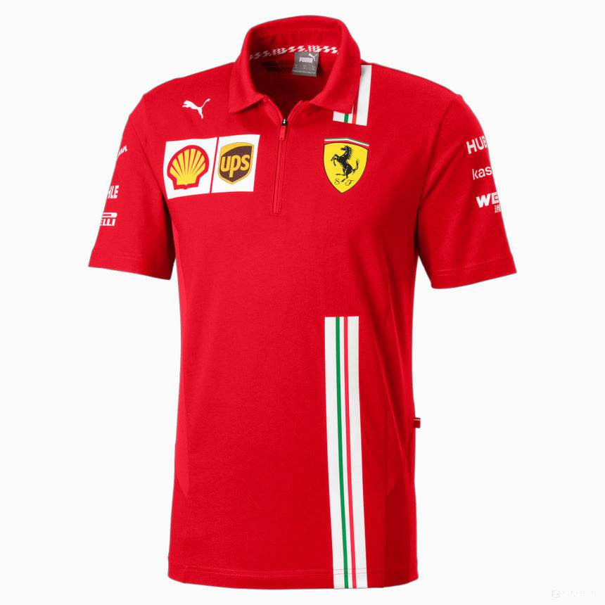 Front of Ferrari polo shirt with visible logos