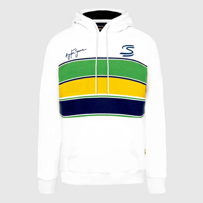 Ayrton Senna hoodie, stripe, white