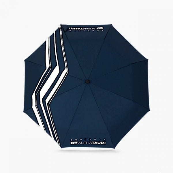 AlphaTauri blue umbrella with striped pattern on top