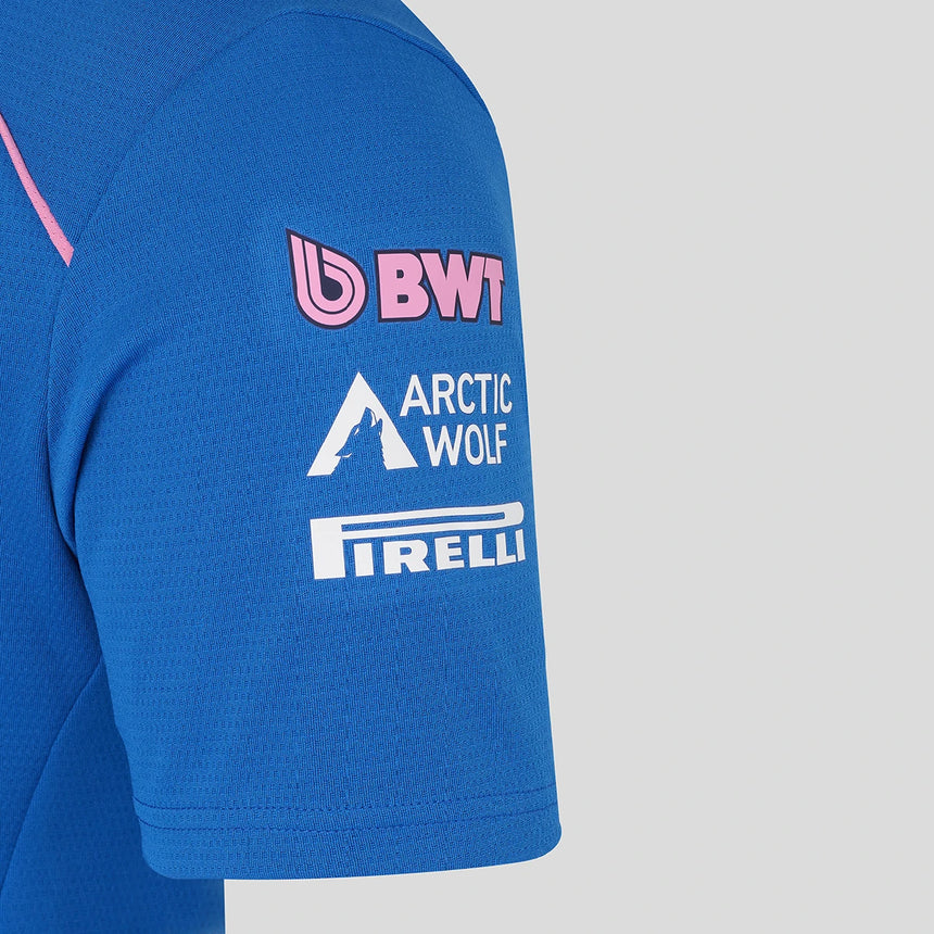 Blue women's T-shirt with BWT and Pirelli logos on left sleeve