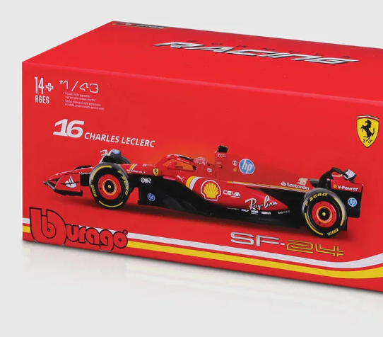 Ferrari Model car, Charles Leclerc, SF-24, acryl box, bburago, red