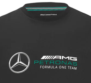 Camiseta infantil Mercedes, logotipo grande, negra, 2022