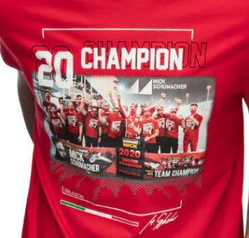 Camiseta de Mick Schumacher, campeón del mundo de F2 2020, roja, 2020