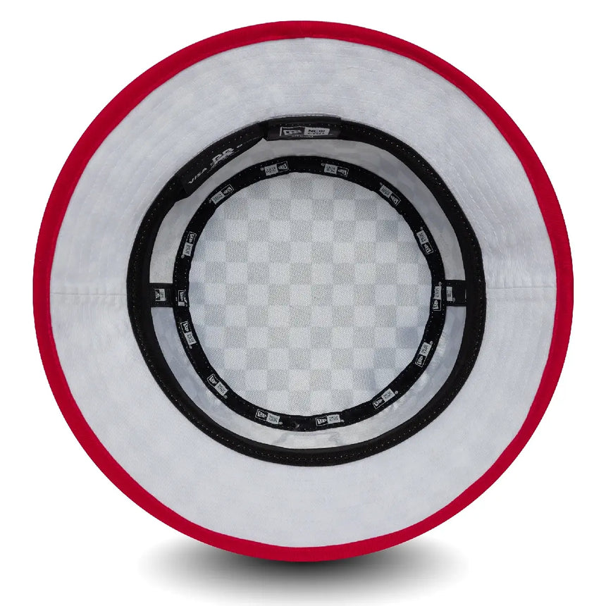 Inside view of checked patterned hat.