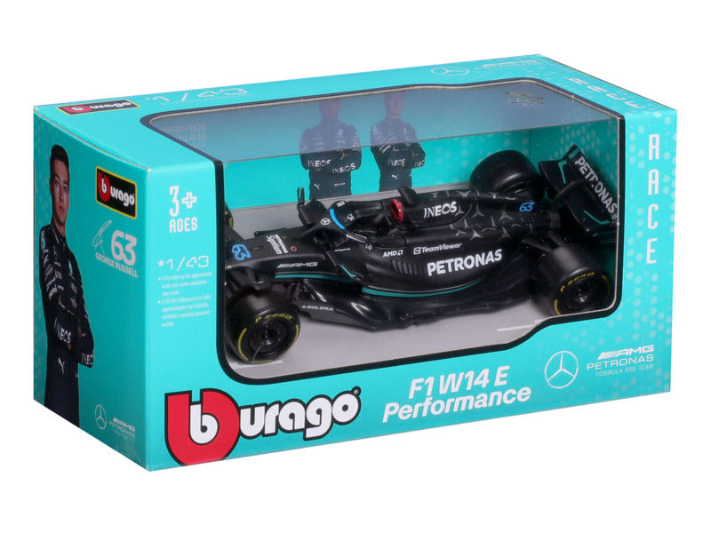 Maqueta de coche Mercedes, F1 W14 E, bburago, 1:43, George Russell n.° 63, 2023