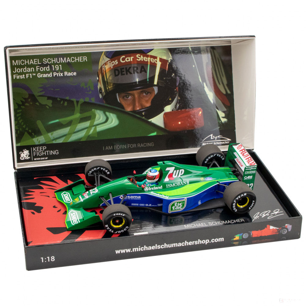 Michael Schumacher Model car, Jordan Ford 191 Spa 1991, 1:18 scale, Green, 2020