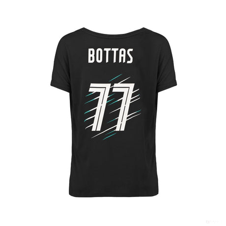 Mercedes Womens T-shirt, Bottas Valtteri 77, Black, 2018
