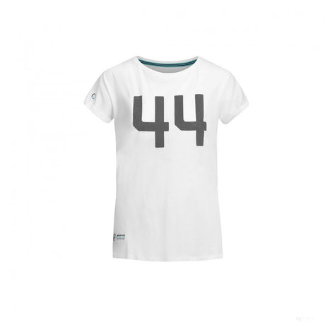 Mercedes Womens T-shirt, Lewis Hamilton #44, White, 2019 - FansBRANDS®