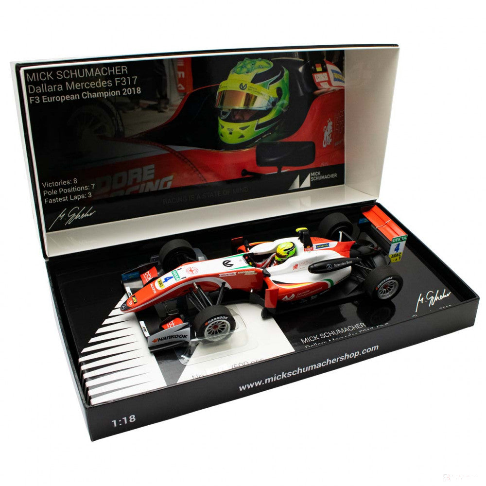 Mick Schumacher Model Car, Dallara Mercedes F317 Prema Racing Formula 3, 1:18 scale, White, 2018 - FansBRANDS®