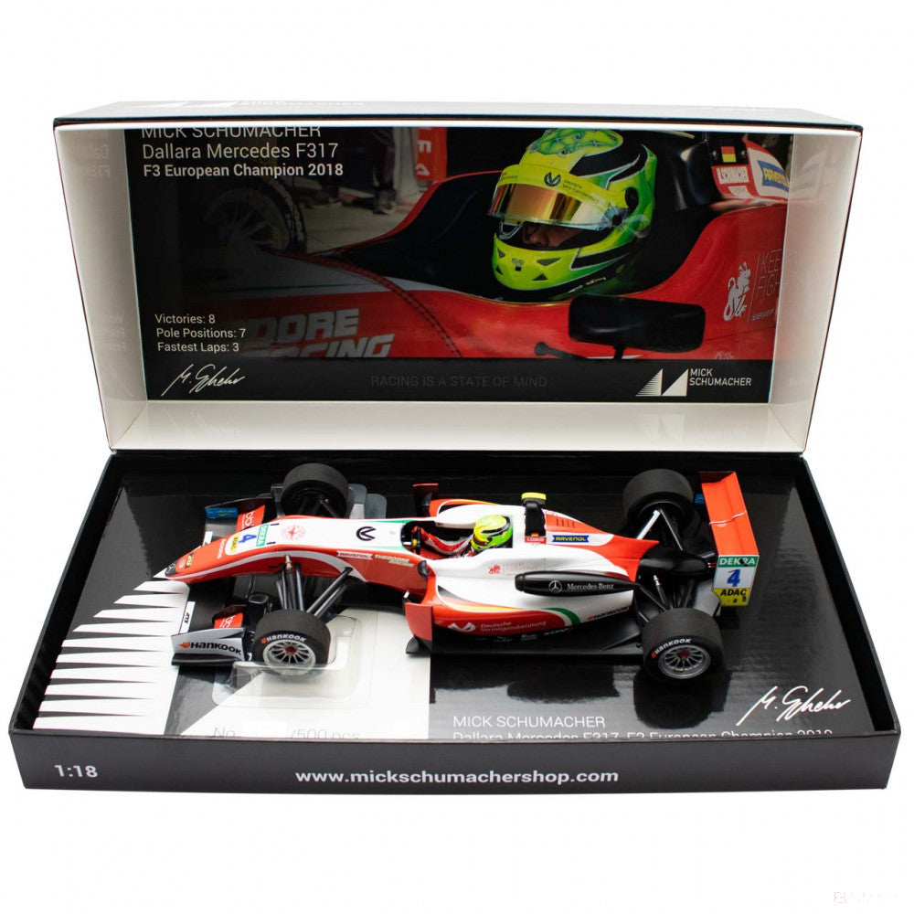 Mick Schumacher Model Car, Dallara Mercedes F317 Prema Racing Formula 3, 1:18 scale, White, 2018 - FansBRANDS®