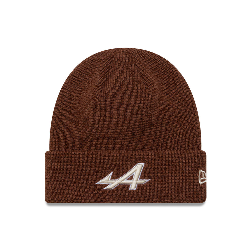 Alpine beanie, waffle cuff knit, New Era, brown