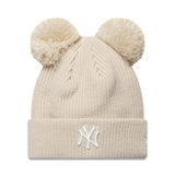 New York Yankees beanie, double pom, women, plain, New Era, beige