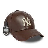 New York Yankees cap, leather, New Era, 9FORTY, plain, brown