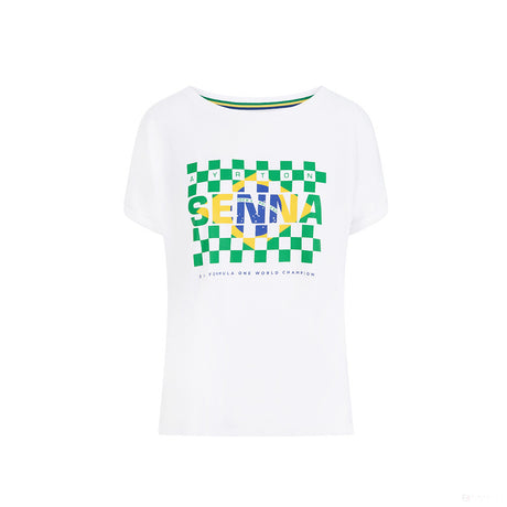 Ayrton Senna Womens T-shirt, Brasil Flag, White, 2021 - FansBRANDS®
