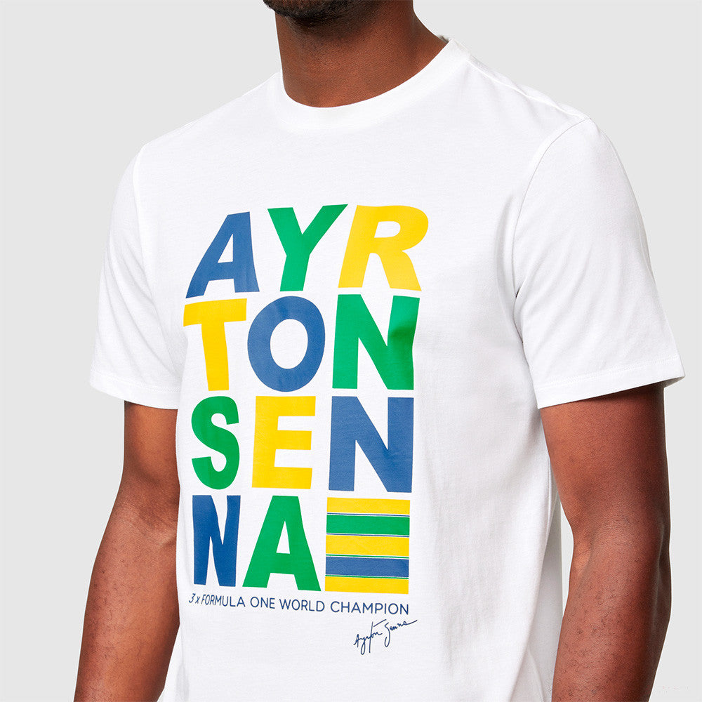 Ayrton Senna T-shirt, Stripe Graphic, White, 2021