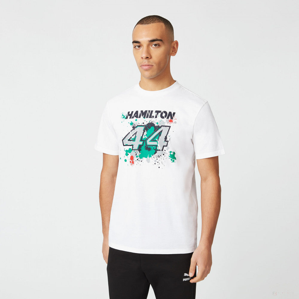 Mercedes Lewis Hamilton T-Shirt, LEWIS #44, White, 2022 - FansBRANDS®