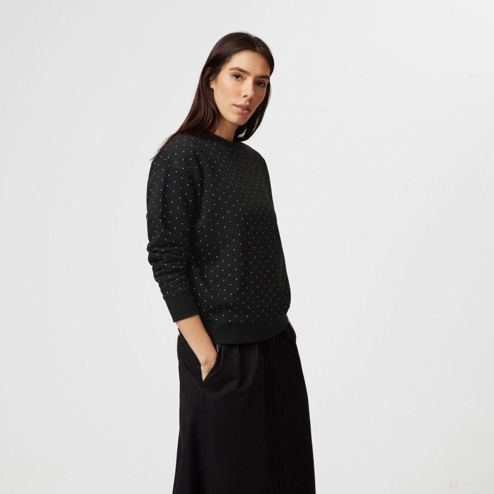 Mercedes Womens Polka Dot Crew Sweatshirt, Black - FansBRANDS®