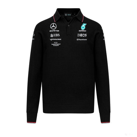 Mercedes Team Knitted Long Slevee Polo, Black, 2023 - FansBRANDS®