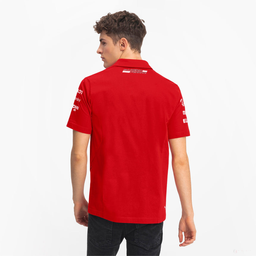 Back of Ferrari polo shirt worn by model