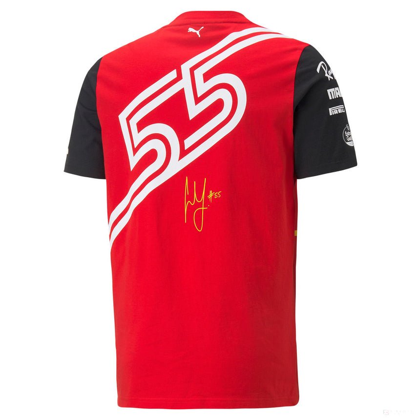 Red polo back with large white number 55 and yellow signature