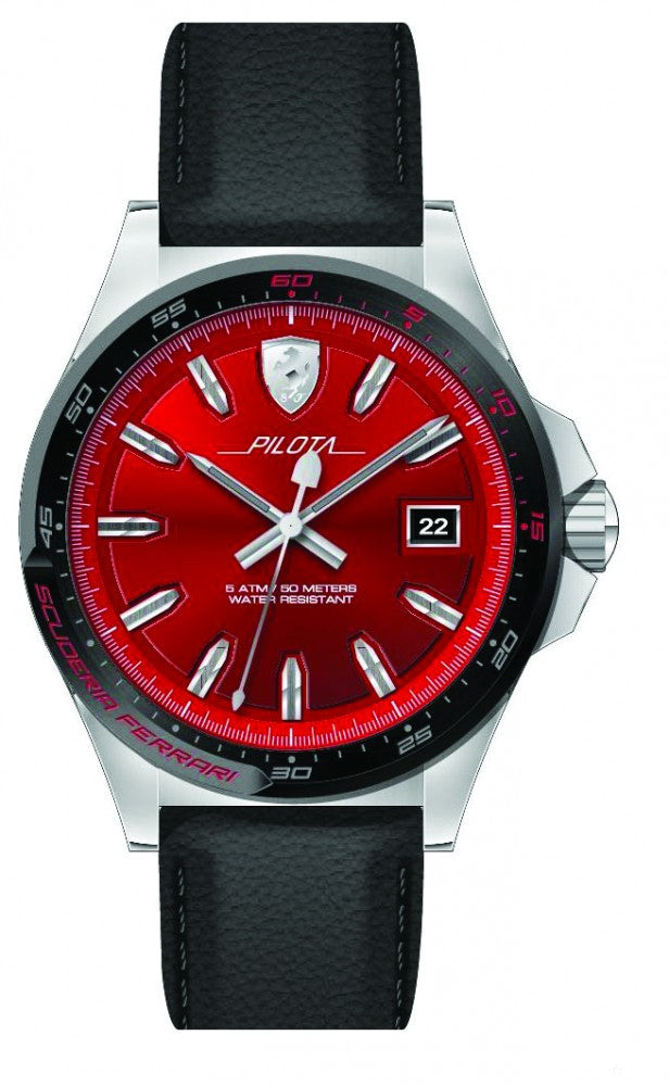 Ferrari Watch, Pilota Quartz Mens, Red-Black, 2019
