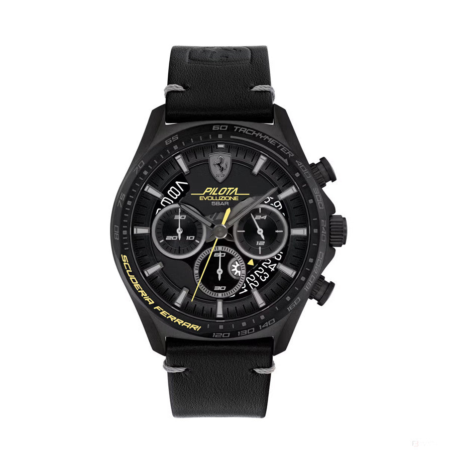 Scuderia Ferrari Watch Pilota Evo Black Leather 44Mm FansBRANDS COM