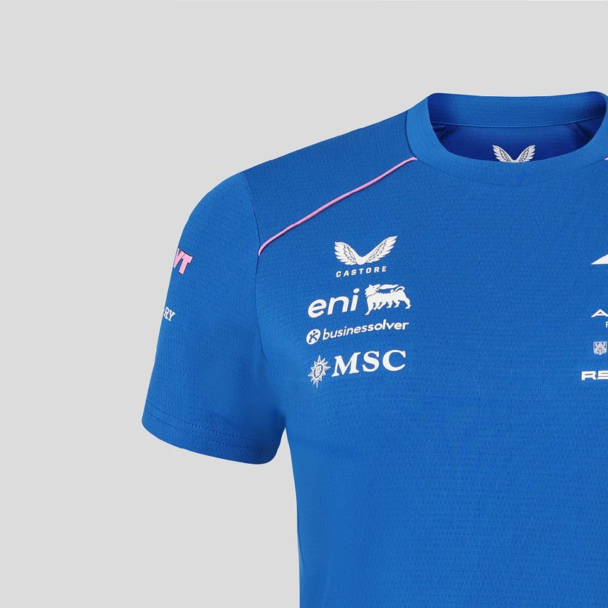 Blue T-shirt with Alpine logo on the front