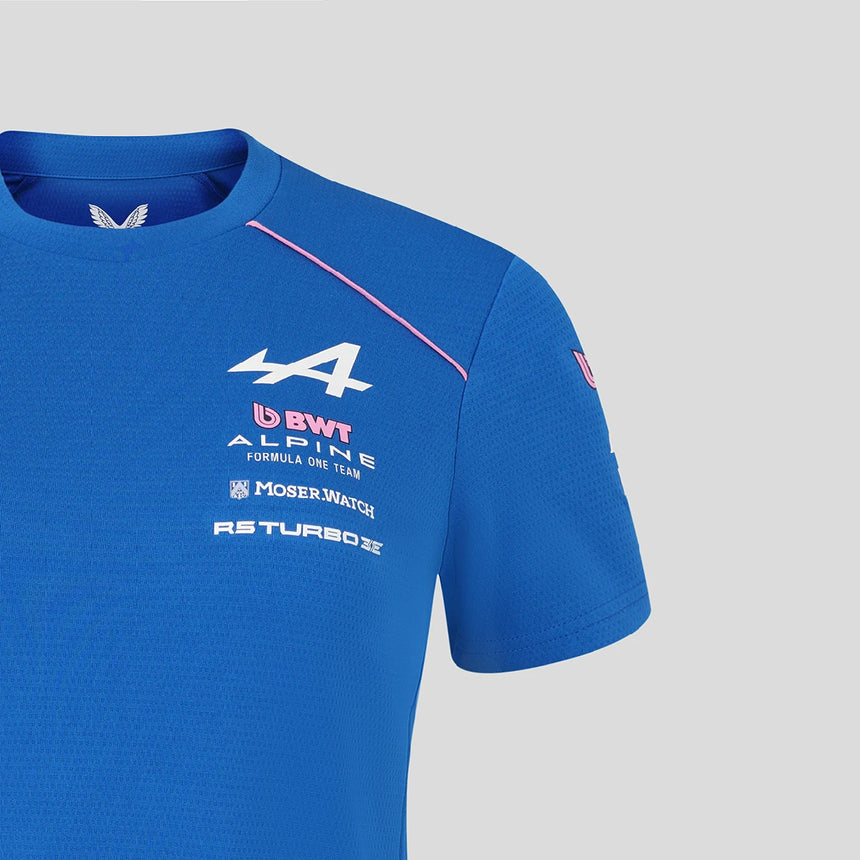 Blue T-shirt with BWT and Alpine logos on the front