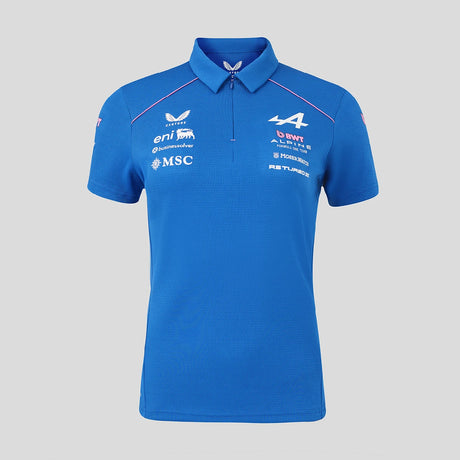 Blue women's T-shirt with Alpine logo on front