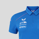 Blue women's polo shirt with Castore logo at the neck.