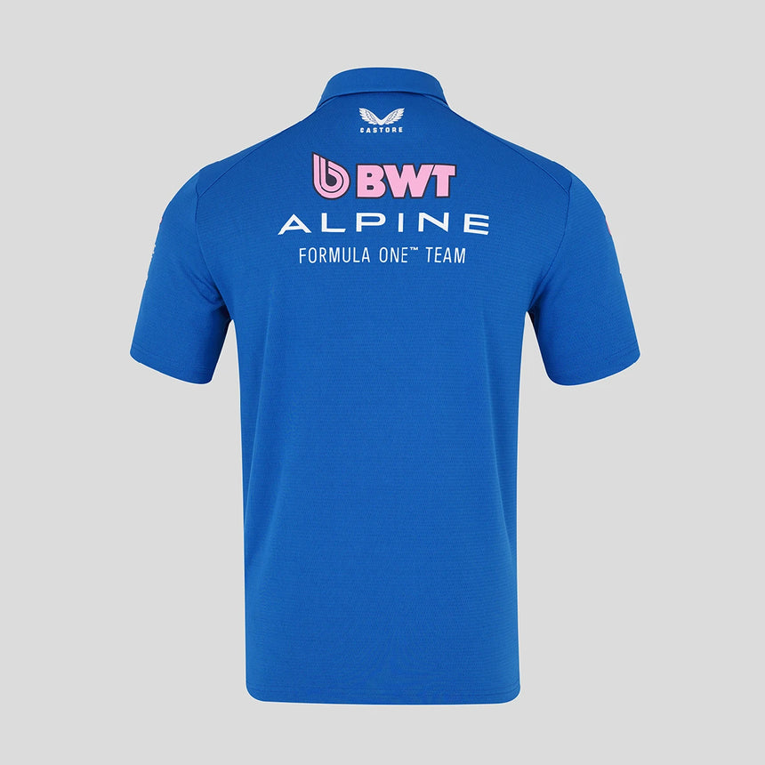 Blue t-shirt back with BWT and Alpine logos