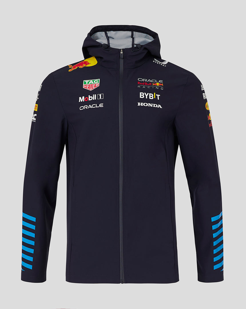 Blue Red Bull jacket front with zipped hood