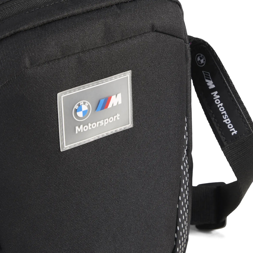 Black shoulder bag with BMW M Motorsport logo, Puma.