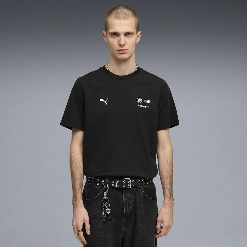 Black T-shirt worn with BMW MMS logo front.