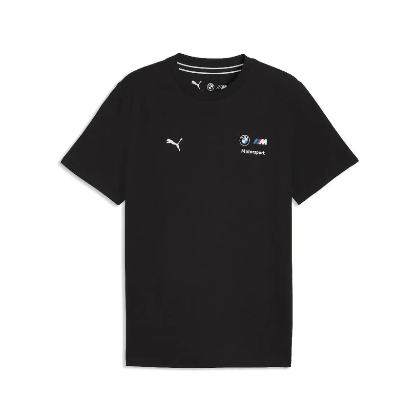 Black round neck T-shirt with BMW MMS logo front.