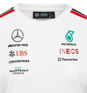 Camiseta de piloto del equipo Mercedes para mujer, blanca, 2023