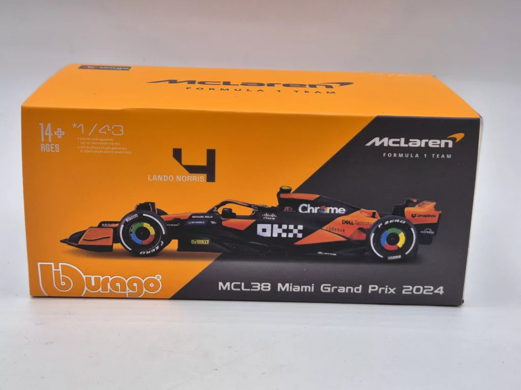 McLaren model car, Bburago, Lando Norris, Miami livery, acryl box, MCL38 🔥